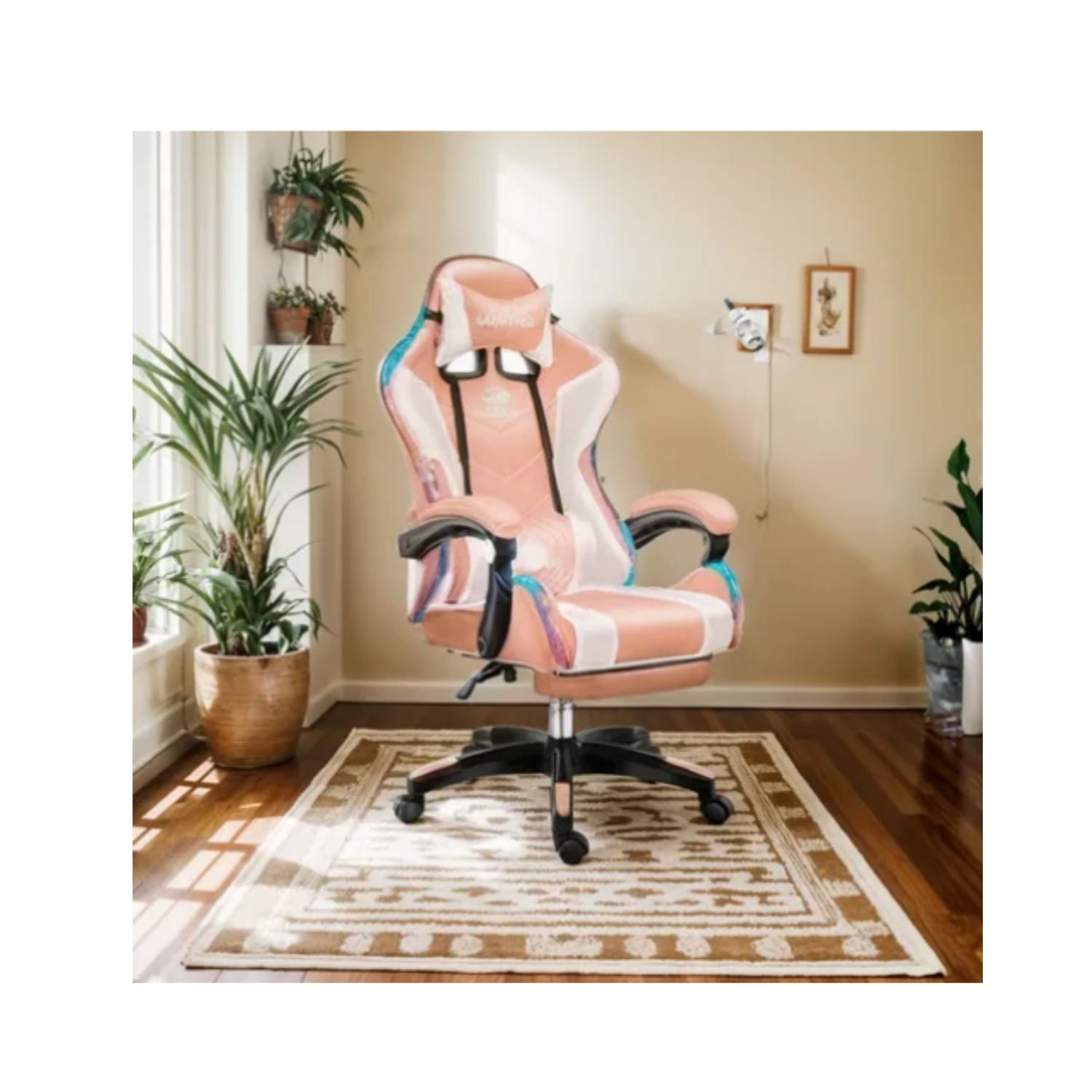 Genérico - Silla De Escritorio Gamer Ergonómica Luz Led Rgb, Masajeador Rosa