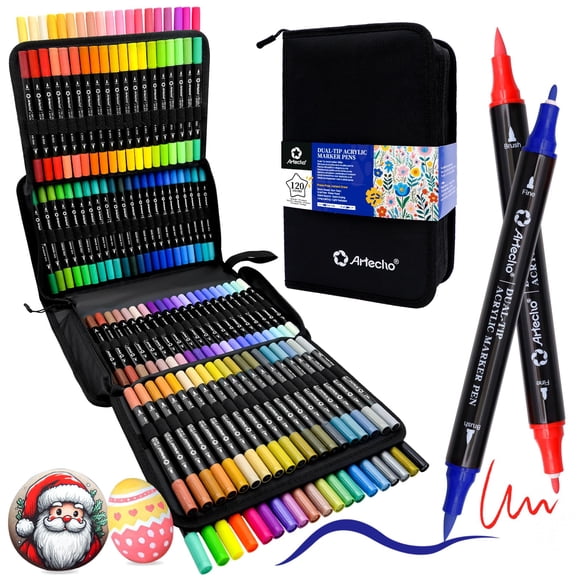 Marcadores de pintura acrílica Artecho 120 colores con bolsa para múltiples superficies