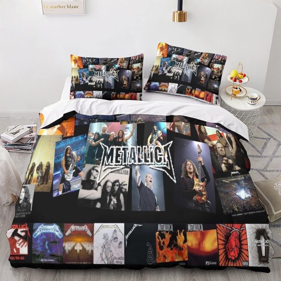 Metallica Bedding Set Rock 'n' Roll Parts Print D Microfiber Duvet Cover Heavy Metal Band with Pillowcases