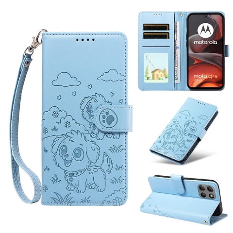 Funda Billetera Foxdock Compatible Con Motorola Moto G15/G15 Power, Diseño Perrito Tierno, Ranuras Para Tarjetas Y Soporte Plegable