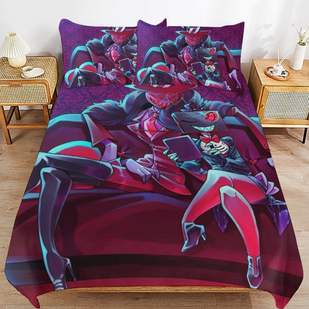 Hazbin Hotel Helluva Boss Bedding Set Duvet Cover Comfortable and Lightweight Cartoon Bedding 3 Piece Bed Set