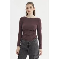 Fashionspark - Polera Mujer Cuello Bote Abertura Chocolate