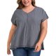thumbnail image 1 of GRACE & GRANDEUR Blusas de Mujer Talla Grande con Rayas Verticales Escote en V Manga Corta Hombro Caído 1X Azul Gris, 1 of 7