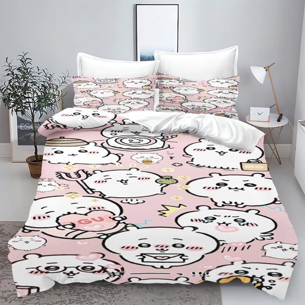 Chiikawa Anime Duvet Cover Set Comforte Printed Cartoon Twin Size Bedding Sets Christmas Gifts 3-piece