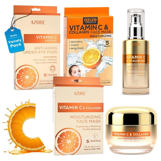 Azure Skincare - Paquete De Cuidado Facial Azure Cosmetics Vitamina C Y Colágeno