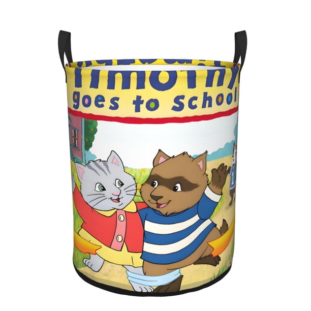 Timothy va a la Escuela Cesta de lavandería de gran capacidad redonda con asa, bolsa para ropa sucia plegable, almacenamiento para dormitorio, baño y lavadero 44x35 cm