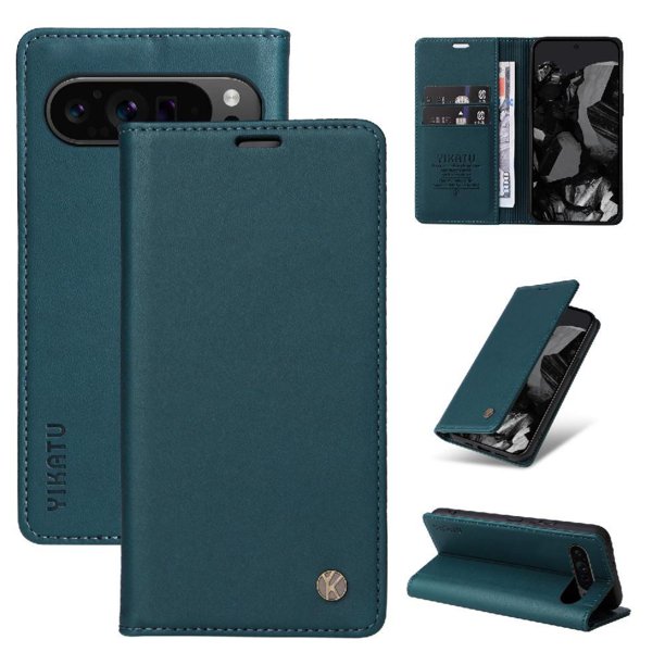 Funda Billetera de Cuero para Google Pixel 9 Pro 5G con Tarjetero y Soporte - Tapa Magnética Azul