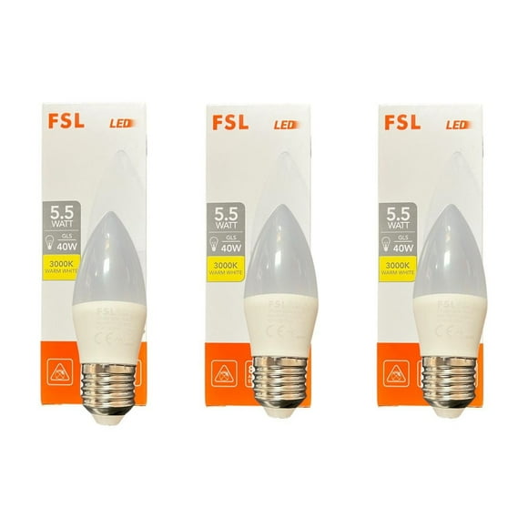 Pack X3 Ampolleta LED Tipo Vela Empavonada 5W/E27 – Luz Cálida FSL