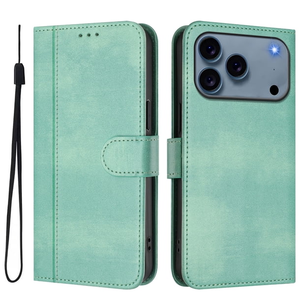 Funda Cartera para iphone 17 Pro Protección 360° con Ranuras para Tarjetas y Soporte Verde claro