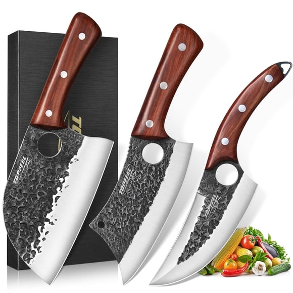 Juego de cuchillos Topfeel Butcher forjado a mano para chef serbio