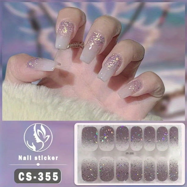 14 Pcs Gradient Purple Nail Stickers For Daily & Commuter Use, No-bake Gel, Full Cover, For Women & Girls, Suitable For Both Long And Short Nails