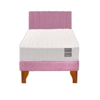 5º Sueño - Cama Europea 1 Plaza Luna + Respaldo Tubular Madera Rosado