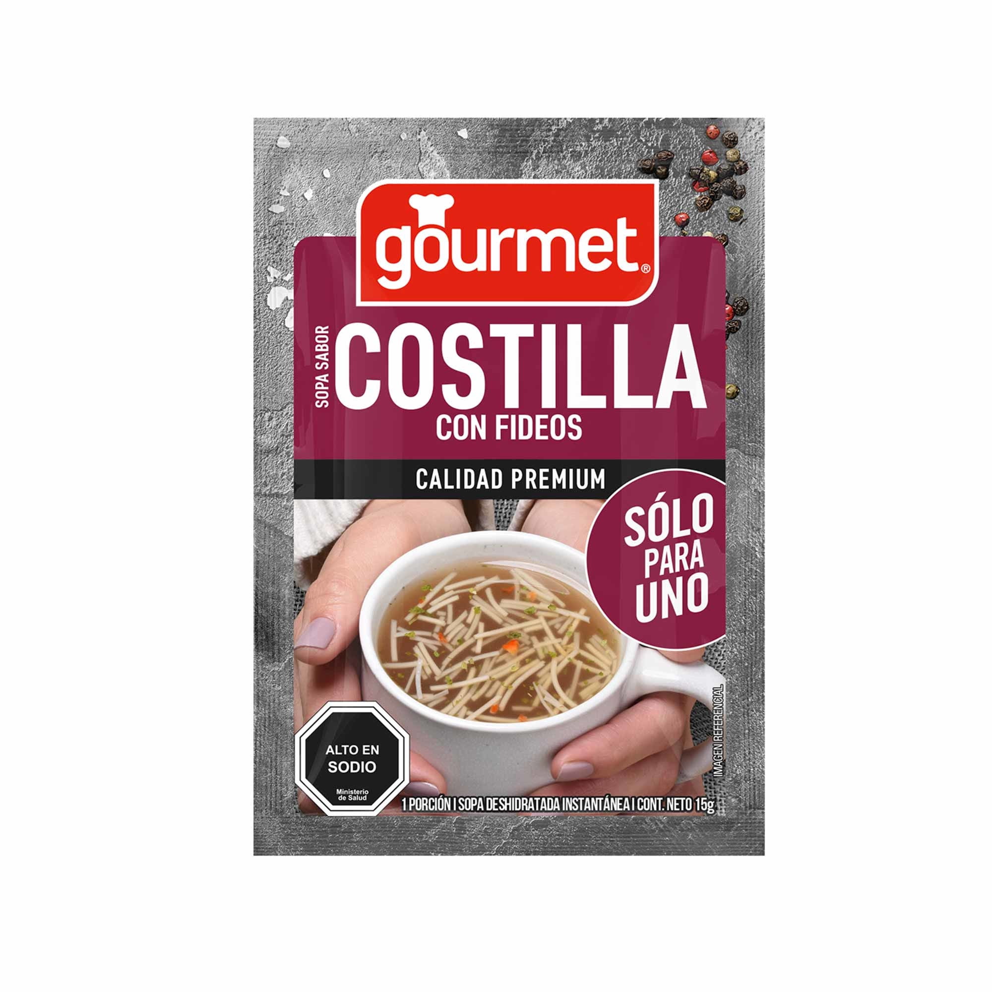 Sopa Individual Sabor Costilla Con Fideos Sobre 15 g Gourmet