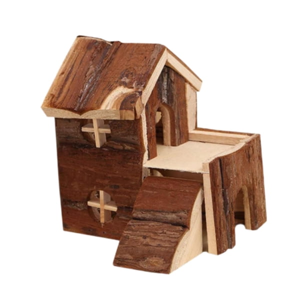 Hámster Wood House Pequeño animal de madera cabaña Camina de animales pequeños Hábitat de hámster Hábito para jerbos ratones pequeños hámster ratones