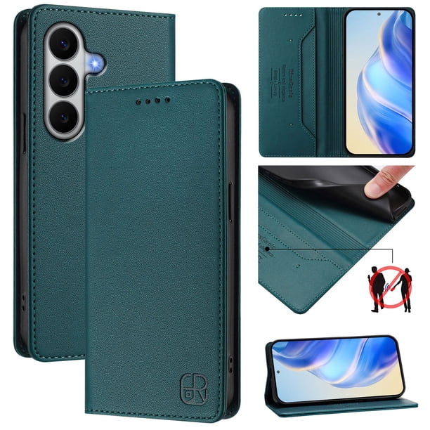 Funda Billetera con Soporte para Samsung Galaxy A27 5G Bloqueo RFID Plegable Verde oscuro