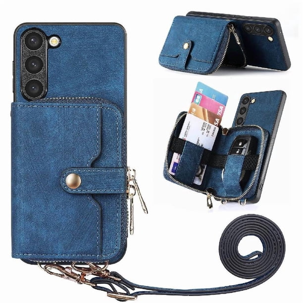 Funda Tipo Cartera con Correa Cruzada para Samsung Galaxy S23 Plus Protección Contra Golpes Azul