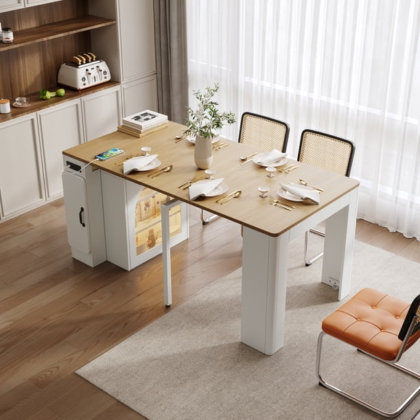 TREXM Extendable Dining Table with 3 Removable Middle Leaves, Mobile ...