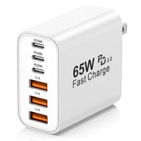 Cargador Usb C Hibiker, 65 W, 6 Puertos, Pd+Qc Power, Blanco