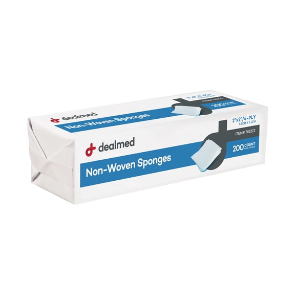 Esponjas de gasa Dealmed, 2 x 2, 4 capas, no tejidas, 200 unidades, paquete de 1