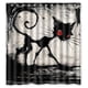 thumbnail image 1 of Cortina de ducha con diseño abstracto de gato negro y ganchos, tamaño 66 x 72 pulgadas, 1 of 3