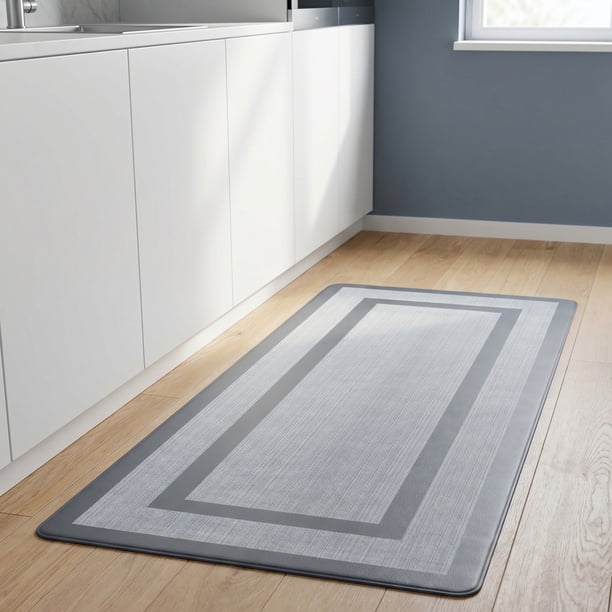 REGALWOVEN Alfombra de Cocina Antideslizante Geométrica Impermeable Resistente al Aceite Alfombra de Piso Acolchada de PVC Confort Alfombras para el Hogar Gris 30" x 18"
