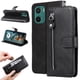 thumbnail image 1 of Funda tipo cartera para Motorola Moto E15 con bolsillo con cremallera y ranuras para tarjetas – Función de soporte Negro, 1 of 5