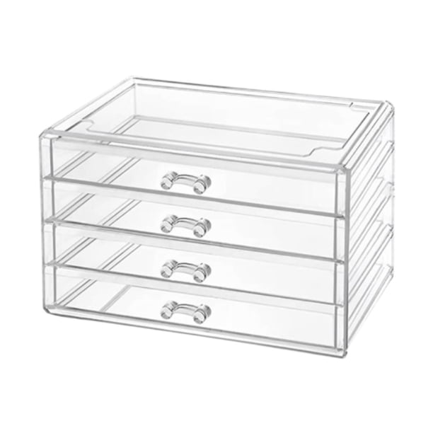 Cajón organizador de acrílico para joyería, cofre de múltiples niveles, accesorios para el cabello para mujer, joyero para el hogar, dormitorio y baño 4 niveles