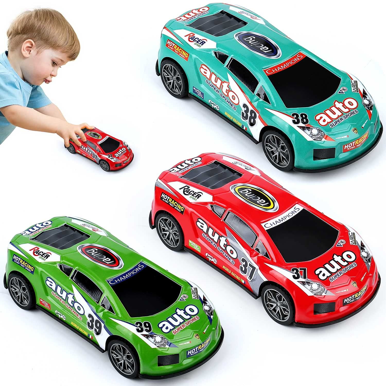 Auto Eléctrico De Fricción Zohanindl De Racing Toys De 7 Pulgadas, Paquete De 3, Para Niños De 3 A 7 Años