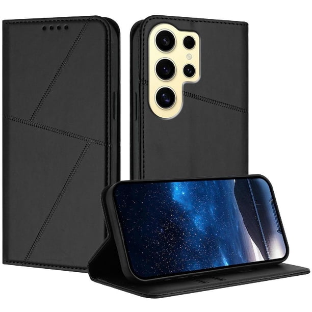 Funda Cartera Magnética para Samsung Galaxy S24 Ultra Protección Antichoque con Ranuras Negro