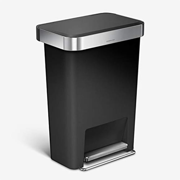 Bote de basura Simplehuman de 45 litros y 12 galones con tapa de cierre suave, color negro