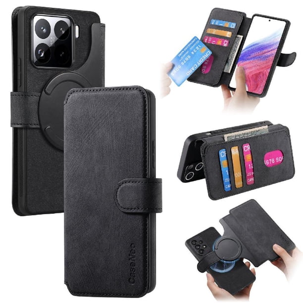 Funda Billetera Magnética para Xiaomi 15 Pro Soporte Tarjetas Desmontable Negro
