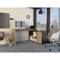 Tuhome - Escritorio En L Bilbao Miel Y Wengue 76,5X151,5X116,5 Cm