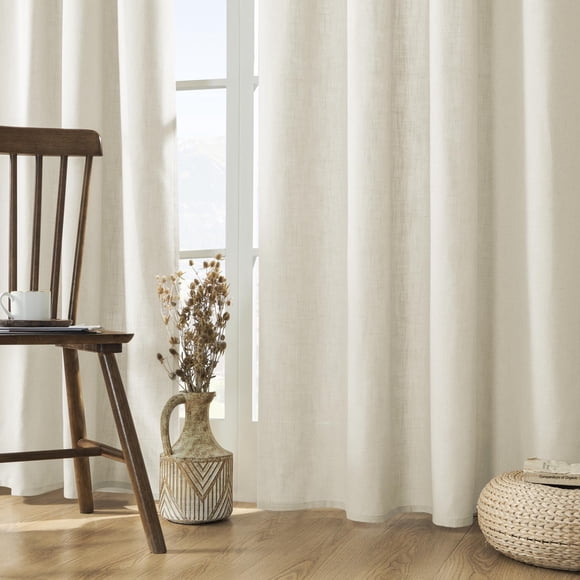 Cortinas Joydeco Farmhouse de lino y poliéster semiopacas, color marfil