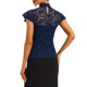 thumbnail image 3 of INSPIRE CHIC Blusa de Mujer con Espalda de Ojal Manga Corta Cuello Alto Semi Transparente Talla M Azul Marino, 3 of 6