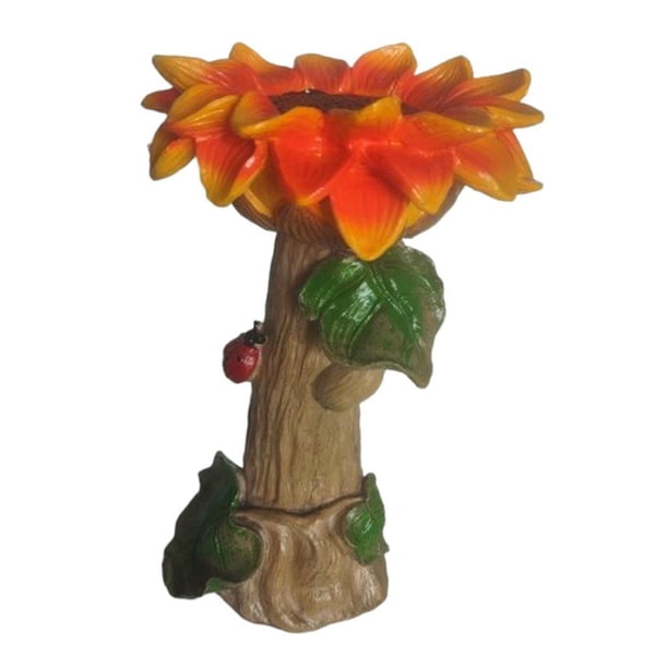 Comedero de resina, estatuilla de estatua de resina, figura de jardín, estación de alimentación de cuenco de baño para pájaros de jardín para balcón, Flor 16x16x26cm