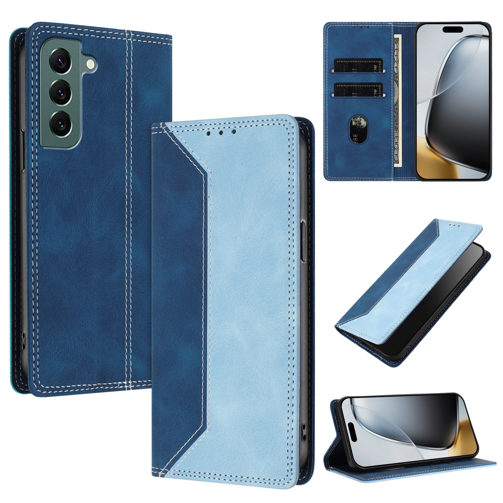 Funda Foxdock Para Samsung Galaxy S22 De Cuero Premium Bicolor Con Ranuras Rfid, Carcasa Tipo Billetera Antigolpes Y Soporte Plegable