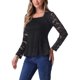 thumbnail image 4 of Tops de encaje para mujeres con cuello cuadrado, manga larga, elástico, elegante, blusa casual con peplum, talla S, negro, 4 of 6