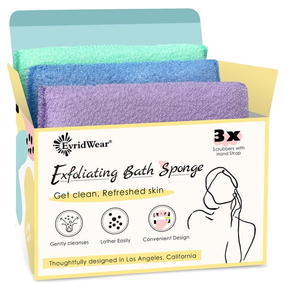 Esponja de baño exfoliante Evridwear, paquete económico de 3 unidades