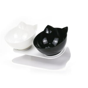 Winpet - Comedero Elevado Doble Plato Para Gatos Blanco-Negro