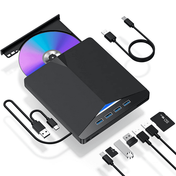 External CD/DVD Drive For Laptop, 7 In 1 USB 3.0 DVD Player Portable CD/DVD Burner, CD ROM External DVD Drive For Laptop Compatible With Laptop Desktop PC Windows 11/10/8/7 Linux Mac OS