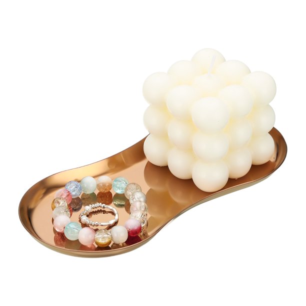 Uxcell 3.5 x 7'' Bandeja de Baño, Bandeja Decorativa de Acero Inoxidable Plato de Joyería de Metal Salver de Mostrador Soporte de Anillo Llave Reloj para Tocador Baño Cocina, Oro Rosa (Forma de Gafas)