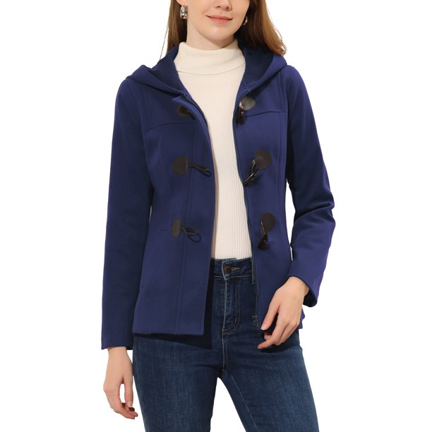 INSPIRE CHIC Abrigo Duffle con Cierre de Cremallera para Mujer, Anorak con Capucha Recortada, Talla XL, Azul Marino