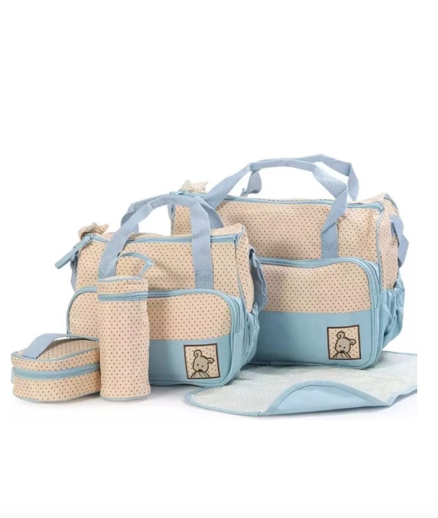 Riqui - Bolso Pañalera Maternal 5 Piezas Celeste
