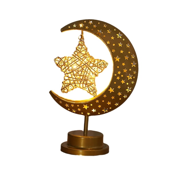 Lámpara de escritorio con luz LED de luna y estrella para Ramadán, elegante luz nocturna para Eid Mubarak, luz nocturna para cafetería, hogar, restaurante, apartamento, Día de la No ahuecado