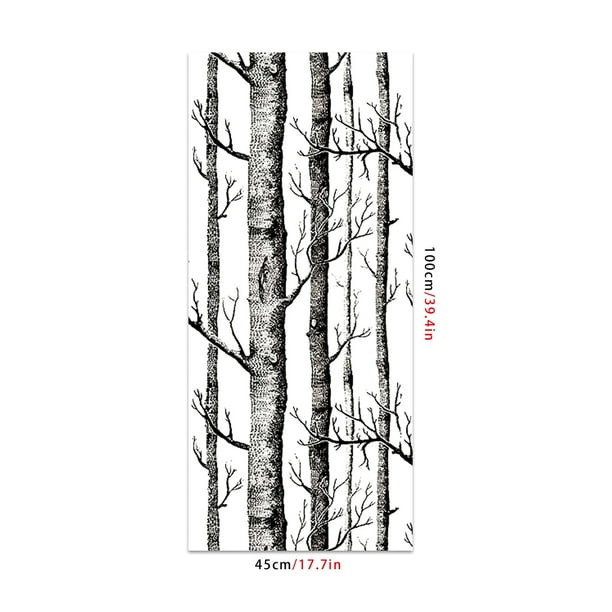 1pc Simple Birch Tree Contact Paper, Black & White Home Decor, Self-Adhesive Wallpaper For Cabinet Table Chair Room Backdrop Renovation