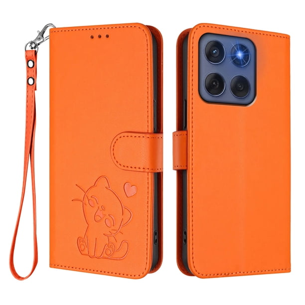 Motorola Edge 60 5G Funda Billetera de Gato, Naranja