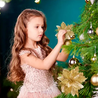 Geneerico - Pack 10 Flores Adorno De Navidad Decoración Arból Navideño Dorado