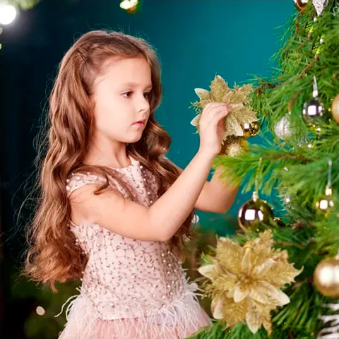 Geneerico - Pack 10 Flores Adorno De Navidad Decoración Arból Navideño Dorado