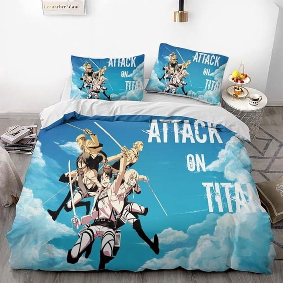 Att-ack on Gi-ant Eren L-evi Ani-me Soft 3D Pri-nted Du-vet Cover -Bedd-ing Set with Co-mforte-r Cover-