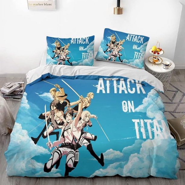 Att-ack on Gi-ant Eren L-evi Ani-me Soft 3D Pri-nted Du-vet Cover -Bedd-ing Set with Co-mforte-r Cover-